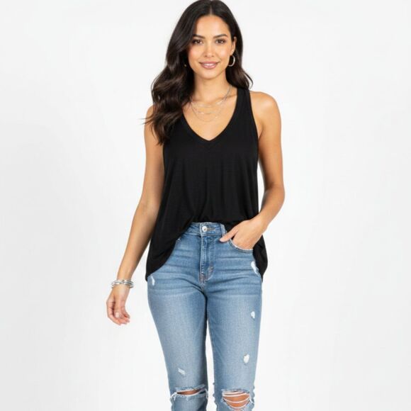 Lulus Top Women's Size L Black Sleeveless Asymmetrical Minimalist NWT - Picture 6 of 6